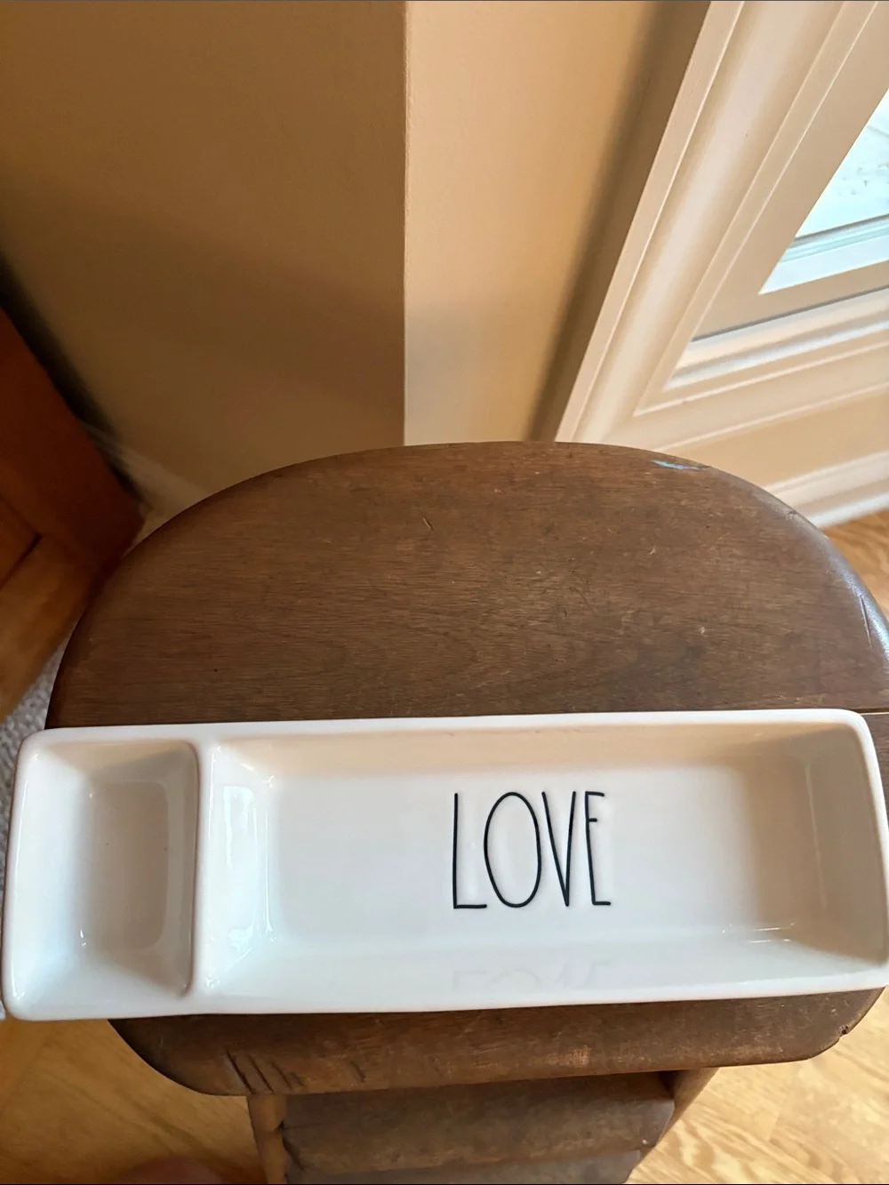 Rae Dunn White Ceramic Divided Tray with LOVE Lettering